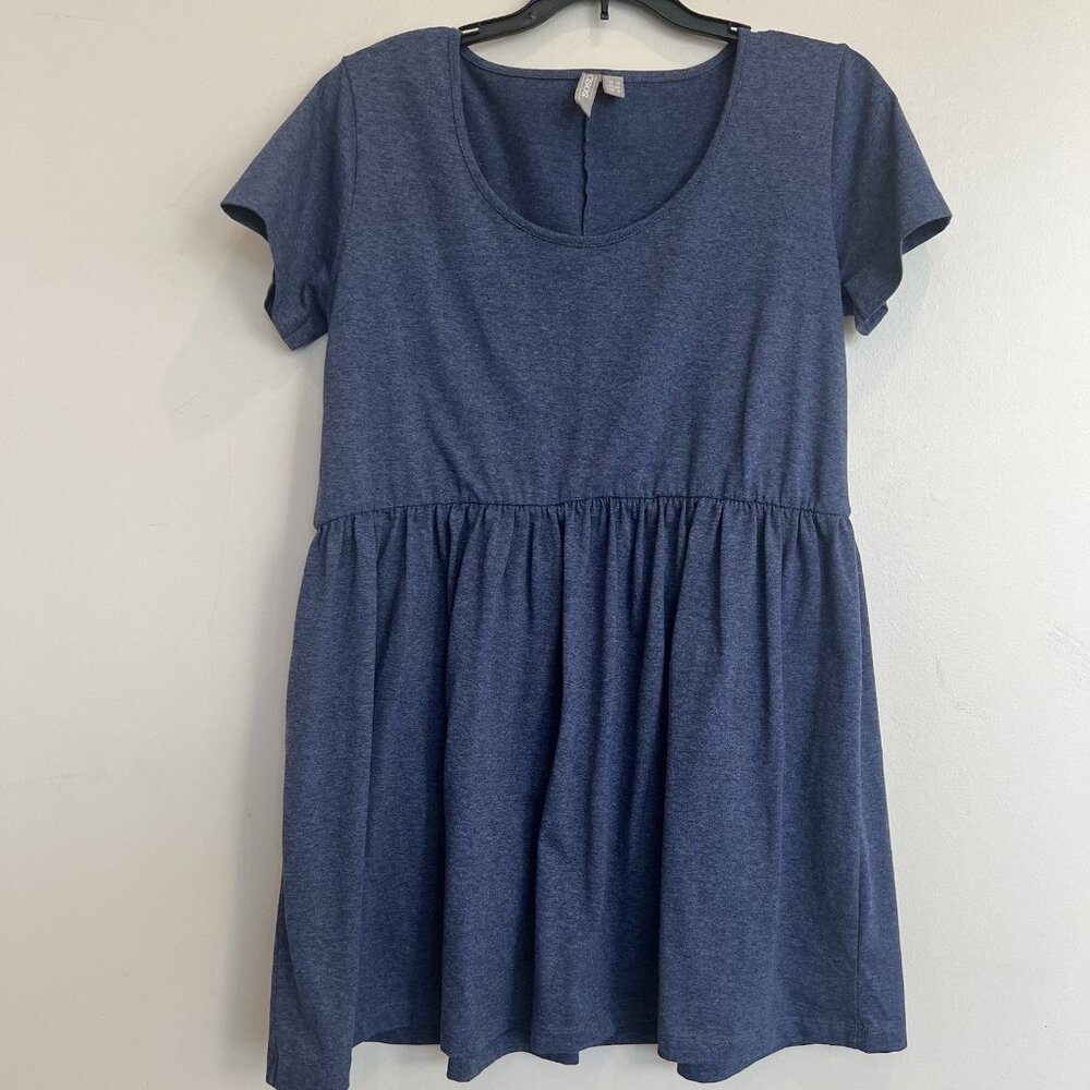 Asos Babydoll Dress Blue Stretch Scoop Neck Jersey Gathered Waist Short Sleeve 6